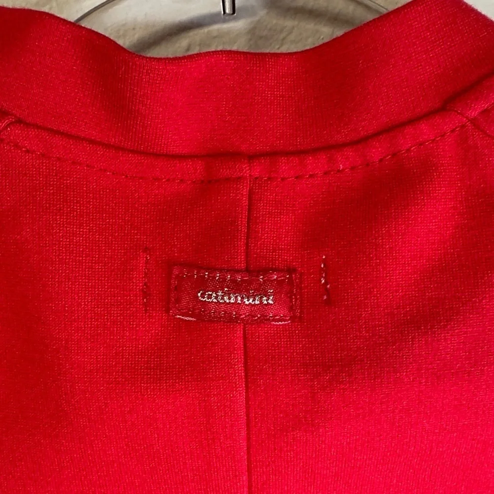 Catimini Girls Red Half-Zip Mock Neck Dress Striped Sleeves Girls Size 7 EUC